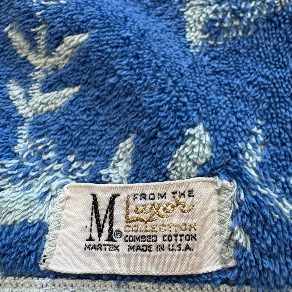 Vintage MARTEX Hand Towel Blue Flower Pattern 1970s MCM 15x28